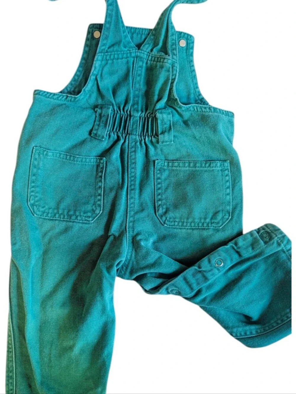 Vintage Okie‎ Dokie Teal Denim Overalls 24M Retro 90s Baby Snap Leg Romper